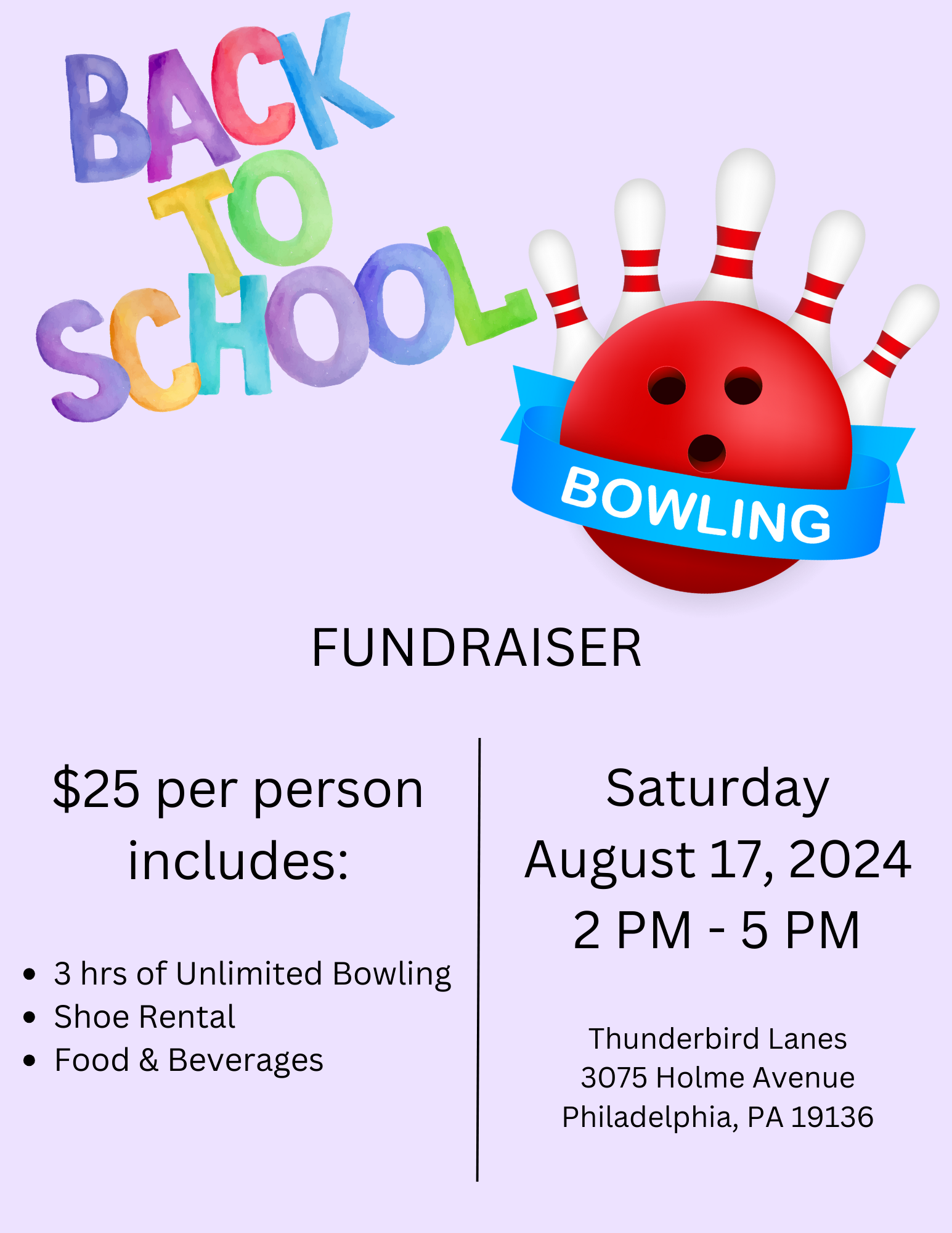Back to School Bowling Fundraiser - Eastern Pennsylvania Bleeding